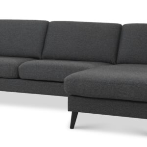 Ask sæt 51 3D sofa, m. chaiselong - antracitgrå polyester stof og sort træ