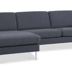 Ask sæt 51 3D sofa, m. chaiselong - navy blå polyester stof og børstet aluminium