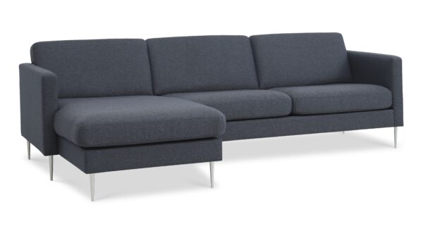 Ask sæt 51 3D sofa, m. chaiselong - navy blå polyester stof og børstet aluminium