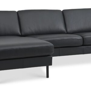 Ask sæt 51 3D sofa, m. chaiselong - sort semianilin læder og sort metal