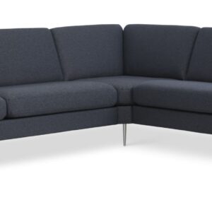 Ask sæt 57 hjørnesofa - navy blå polyester stof og børstet aluminium