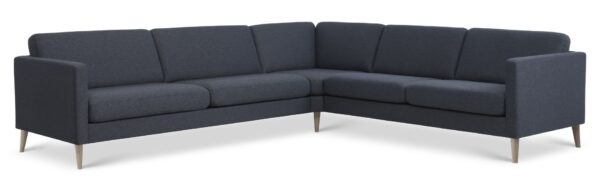 Ask sæt 57 hjørnesofa - navy blå polyester stof og natur træ