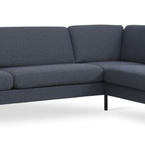 Ask sæt 61 stor OE sofa, m. højre chaiselong - navy blåt polyester stof og sort metal