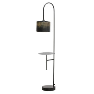 BEPUREHOME Blackout gulvlampe, m. hylde - sort jern med antik messing finish