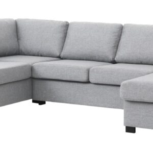 Detroit set 4 U OE left sofa, m. chaiselong - lys granitgrå polyester stof og sort træ