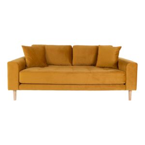 HOUSE NORDIC Lido 2,5 pers sofa - sennepsgul velour og natur træ