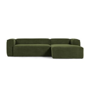 LAFORMA Blok 3 pers. sofa, m. højre chaiselong - grøn corduroy fløjl (300 cm)