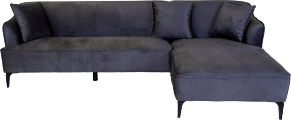 Monique 3 Pers. Sofa M. Chaiselong, Mørkegrå Velour (Højrevendt)