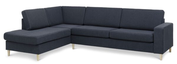 Pan set 2 OE left sofa med chaiselong - blå polyester stof og natur træ