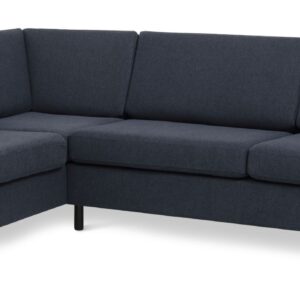 Pan set 2 OE left sofa med chaiselong - blå polyester stof og sort træ