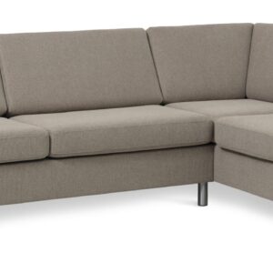 Pan set 3 OE right sofa med chaiselong - antelope beige polyester stof og børstet aluminium