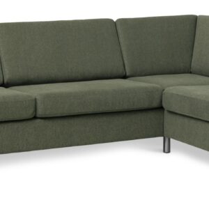 Pan set 3 OE right sofa med chaiselong - vinter mosgrøn polyester stof og børstet aluminium