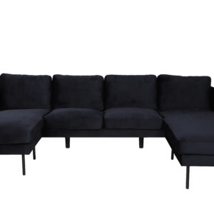 VENTURE DESIGN Zoom U-sofa - sort fløjl og sort stål