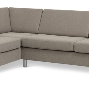 Wendy set 2 OE left sofa, m. chaiselong - antelope beige polyester stof og børstet aluminium