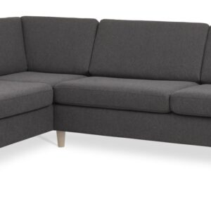 Wendy set 2 OE left sofa, m. chaiselong - antracitgrå polyester stof og natur træ