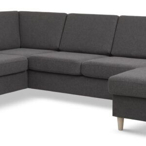 Wendy set 4 U OE left sofa, m. chaiselong - antracitgrå polyester stof og natur træ