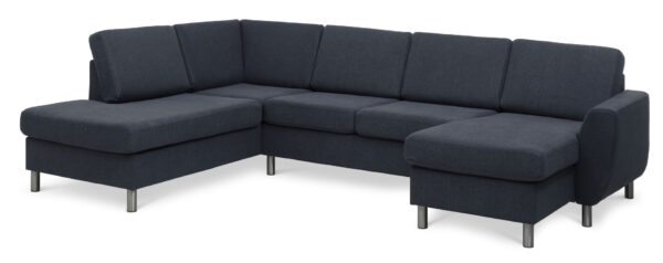 Wendy set 4 U OE left sofa, m. chaiselong - blå polyester stof og børstet aluminium