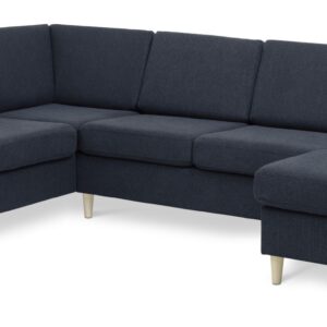 Wendy set 4 U OE left sofa, m. chaiselong - blå polyester stof og natur træ