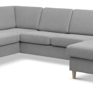 Wendy set 4 U OE left sofa, m. chaiselong - grå polyester stof og natur træ