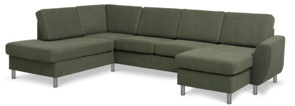 Wendy set 4 U OE left sofa, m. chaiselong - vinter mosgrønt polyester stof og børstet aluminium