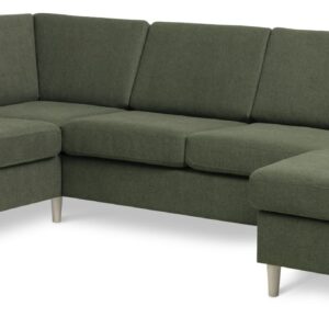 Wendy set 4 U OE left sofa, m. chaiselong - vinter mosgrønt polyester stof og natur træ