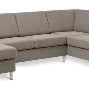 Wendy set 5 U OE right sofa, m. chaiselong - antelope beige polyester stof og natur træ