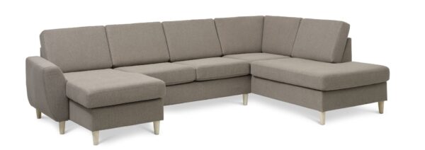 Wendy set 5 U OE right sofa, m. chaiselong - antelope beige polyester stof og natur træ