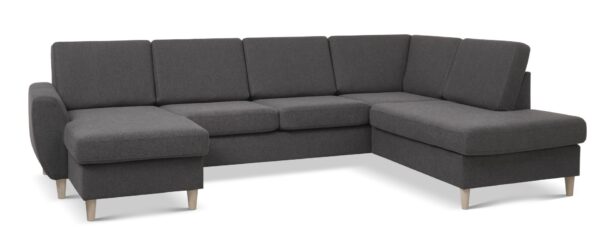 Wendy set 5 U OE right sofa, m. chaiselong - antracitgrå polyester stof og natur træ