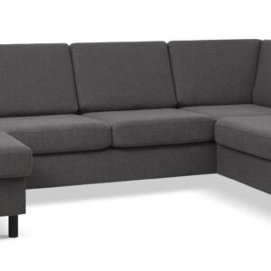 Wendy set 5 U OE right sofa, m. chaiselong - antracitgrå polyester stof og sort træ