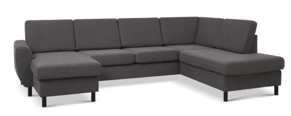 Wendy set 5 U OE right sofa, m. chaiselong - antracitgrå polyester stof og sort træ