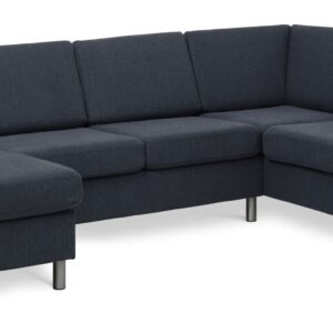 Wendy set 5 U OE right sofa, m. chaiselong - blå polyester stof og børstet aluminium