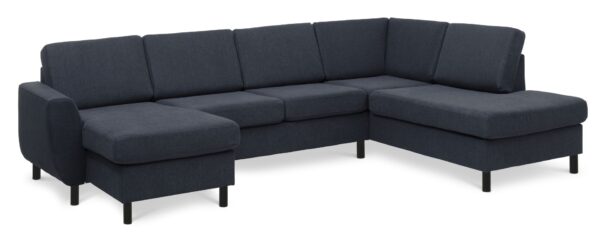 Wendy set 5 U OE right sofa, m. chaiselong - blå polyester stof og sort træ