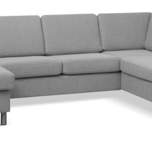 Wendy set 5 U OE right sofa, m. chaiselong - grå polyester stof og børstet aluminium