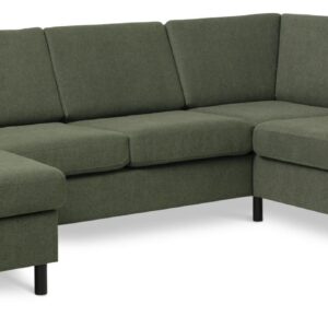 Wendy set 5 U OE right sofa, m. chaiselong - vinter mosgrønt polyester stof og sort træ