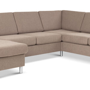 Wendy set 6 U 2C3D sofa, m. chaiselong - antelope beige polyester stof og børstet aluminium