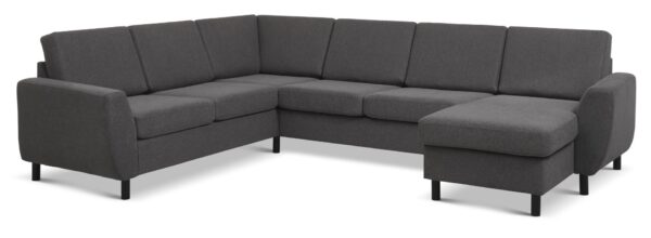 Wendy set 6 U 2C3D sofa, m. chaiselong - antracitgrå polyester stof og sort træ