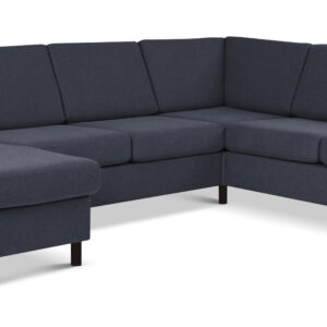 Wendy set 6 U 2C3D sofa, m. chaiselong - blå polyester stof og sort træ