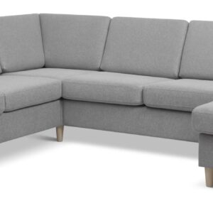 Wendy set 6 U 2C3D sofa, m. chaiselong - grå polyester stof og natur træ