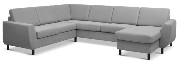 Wendy set 6 U 2C3D sofa, m. chaiselong - grå polyester stof og sort træ