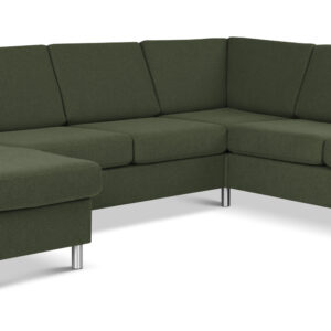 Wendy set 6 U 2C3D sofa, m. chaiselong - vinter mosgrøn polyester stof og børstet aluminium