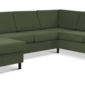 Wendy set 6 U 2C3D sofa, m. chaiselong - vinter mosgrøn polyester stof og sort træ