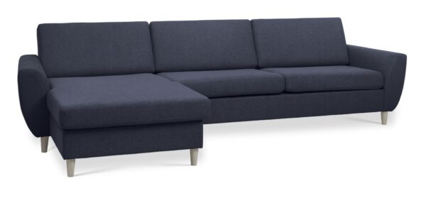 Wendy set 8 3D XL sofa, m. chaiselong - blå polyester stof og natur træ