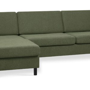 Wendy set 8 3D XL sofa, m. chaiselong - vinter mosgrøn polyester stof og sort træ