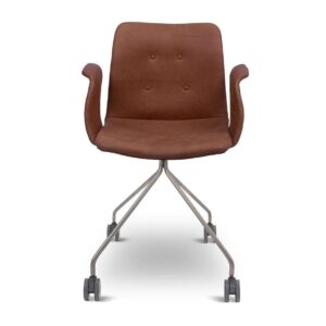 Bent Hansen - Primum Armchair w. wheels - Kontorstol - Hjulstel: Børstet Rustfrit Stål / Brown - B56 x D54 x H80 x SH45 cm