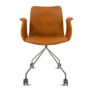 Bent Hansen - Primum Armchair w. wheels - Kontorstol - Hjulstel: Børstet Rustfrit Stål / Cognac - B56 x D54 x H80 x SH45 cm