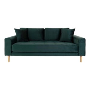 HOUSE NORDIC Lido 2,5 pers sofa - mørkegrøn velour og natur træ