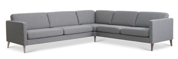 Ask sæt 57 hjørnesofa - lys granitgrå polyester stof og natur træ