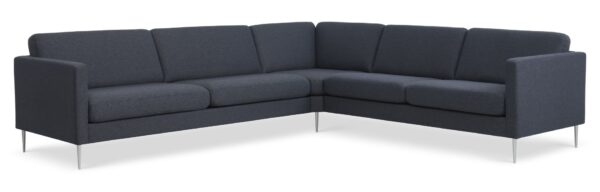 Ask sæt 57 hjørnesofa - navy blå polyester stof og børstet aluminium
