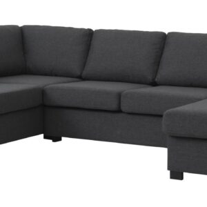 Detroit set 4 U OE left sofa, m. chaiselong - antracitgrå polyester stof og sort træ