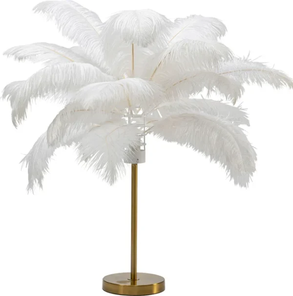 KARE DESIGN Feather Palm bordlampe - hvid strudsefjer og messing stål